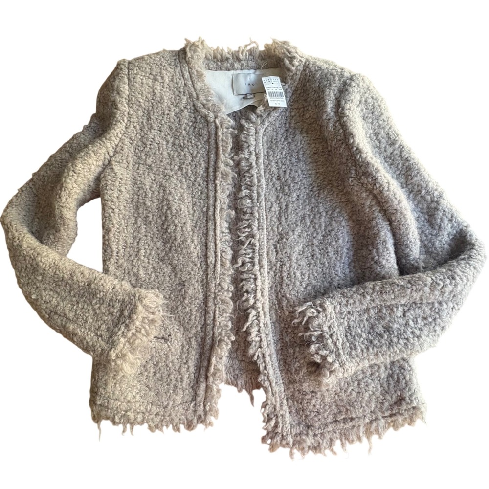 NWT IRO COFFEY Mohair Wool Boucle‎ Jacket Beige Fringe French Designer FR40;USM